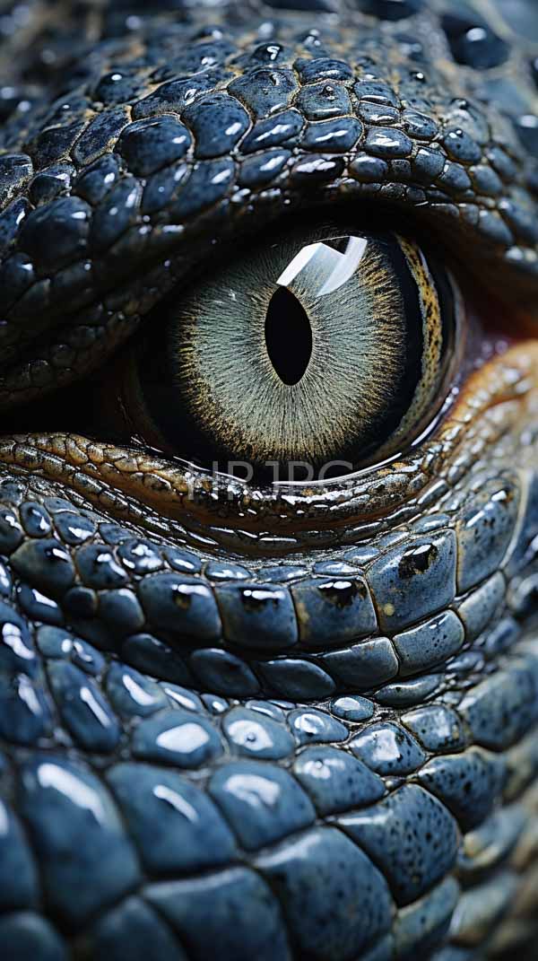 High Resolution: Intricate close-up on a snake's eye showcasing detailed scales in shades of blue and gray with a large greenish-brown iris and fine radial patterns leading to a dark pupil download. | HRJPG.com