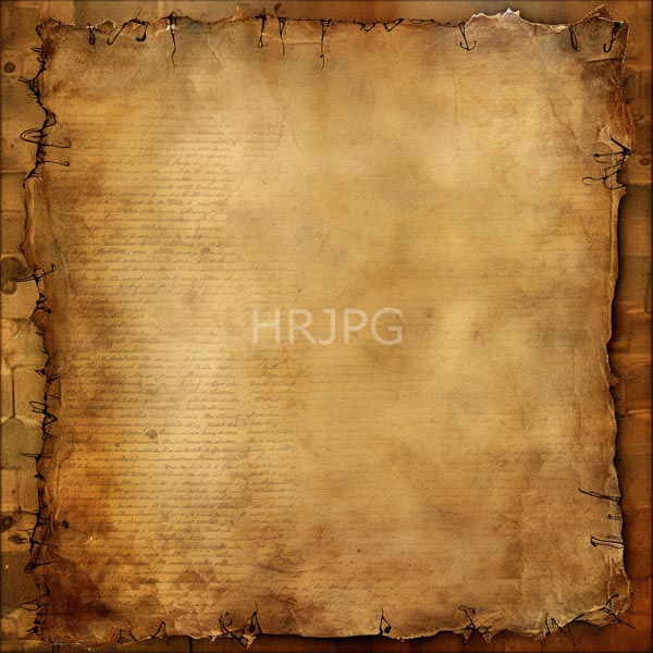 High Resolution: Aged yellowed parchment with brown frayed edges and visible ink text on its left side a textured surface showing wear marks download. | HRJPG.com