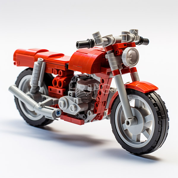 High Resolution: Intricately built LEGO motorcycle with yellow and black accents featuring detailed components like round headlights silver engine parts and thick tires against a solid blue background download. | HRJPG.com