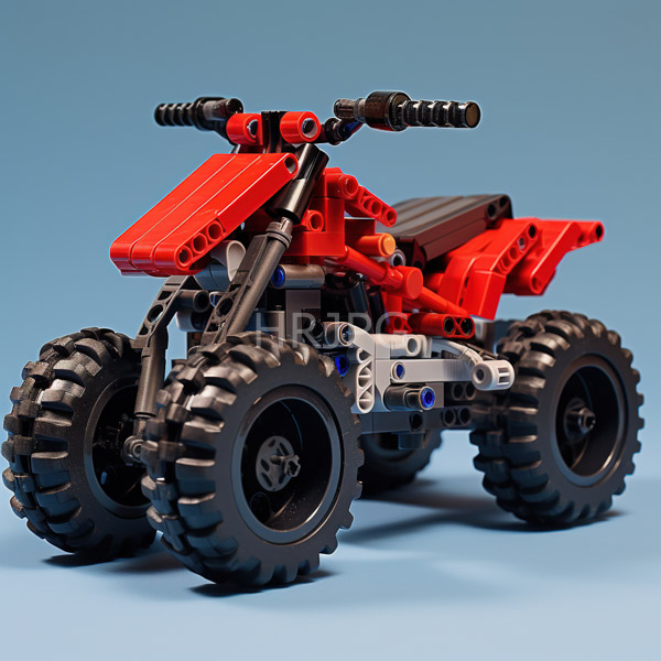 High Resolution: Intricate red and silver LEGO motorcycle with black tires against a dark gradient background features exposed engine components dual exhaust pipes and an angular front fender download. | HRJPG.com