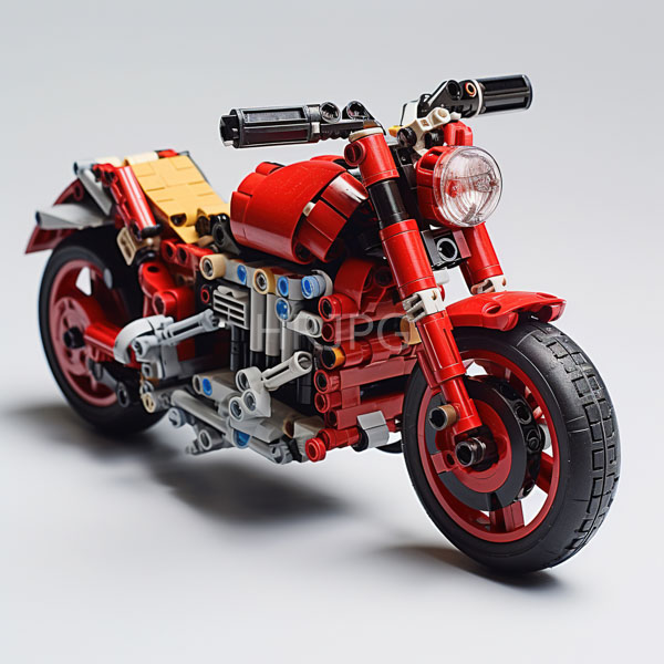 High Resolution: LEGO minifigure with brown hair and an angry expression rides a detailed gray motorcycle in a rocky desert terrain under warm sunlight download. | HRJPG.com