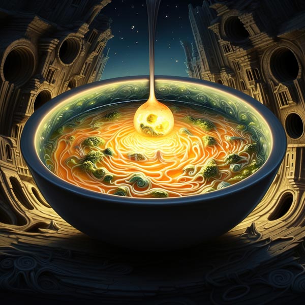 High Resolution: Illuminated shallow bowl filled with swirling orange and yellow light patterns over green moss-like texture surrounded by a dark forest path and glowing embers download. | HRJPG.com