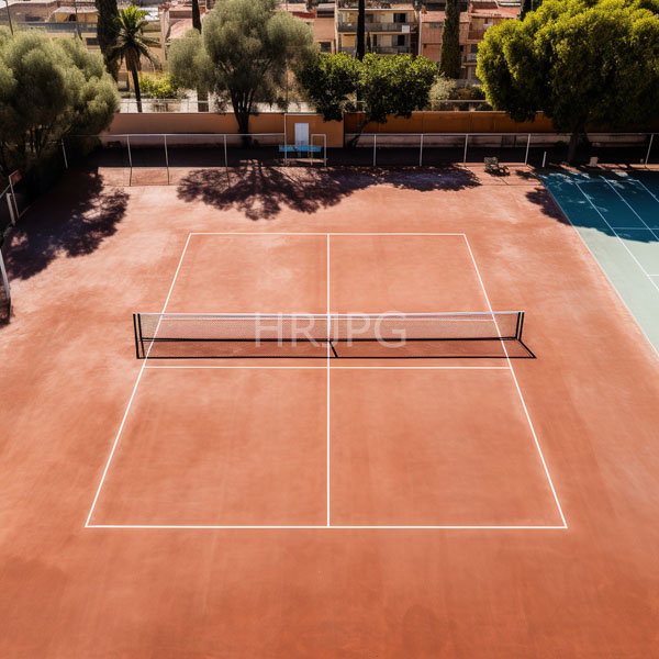 High Resolution: Aerial photograph of an empty green tennis court surrounded by dense trees and bushes on all sides with white lines marking boundaries download. | HRJPG.com
