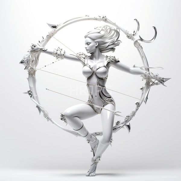 High Resolution: Monochromatic grayscale drawing depicts an athletic blonde woman in intricate ancient Greek-style attire arching within a circular frame adorned by star-shaped ornaments download. | HRJPG.com