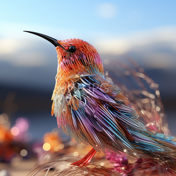 High Resolution: Intricately detailed fantasy bird with ornate feather patterns resembling lace and filigree work in beige tones standing on snowy terrain under clear blue skies download. | HRJPG.com