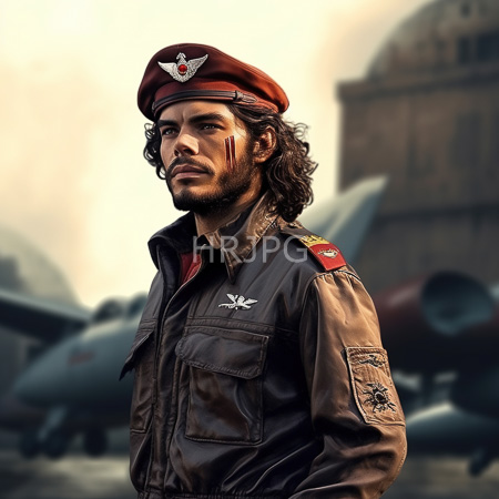 High Resolution: Photorealistic Indian man with medium brown skin long curly black hair and beard wearing a red military beret and a dark olive green bomber jacket download. | HRJPG.com