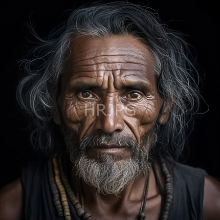 High Resolution: Elderly dark-skinned man with deep wrinkles and expressive brown eyes against a black background wearing beaded necklaces exuding wisdom download. | HRJPG.com