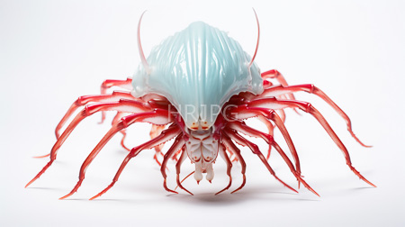 High Resolution: Intricately detailed realistic insect model with a pale blue exoskeleton and vivid red legs against a white background download. | HRJPG.com