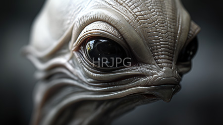 High Resolution: Close-up of an alien creature's head featuring textured gray skin with pronounced wrinkles and folds around large black eyes download. | HRJPG.com
