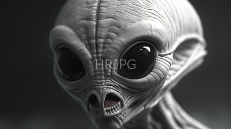 High Resolution: Highly detailed realistic alien head with wrinkled skin large black eyes and elongated ears against a dark gray background download. | HRJPG.com