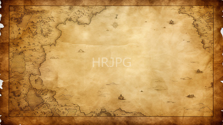 High Resolution: Antique-style sepia-toned map illustration on aged parchment paper with detailed coastlines and small ship icons scattered across it download. | HRJPG.com