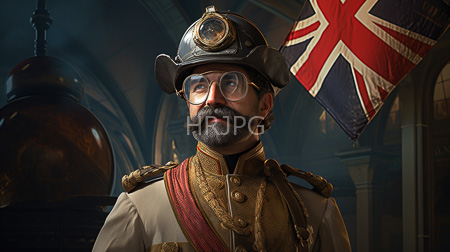 High Resolution: Older bearded man with glasses and mustache wears ornate British military uniform including gold epaulettes and a red sash over a white coat download. | HRJPG.com