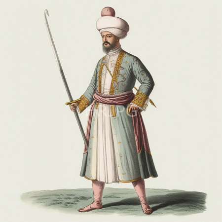 High Resolution: Illustrated detailed drawing of a Middle Eastern warrior standing confidently with one hand on his hip and holding a long sword download. | HRJPG.com