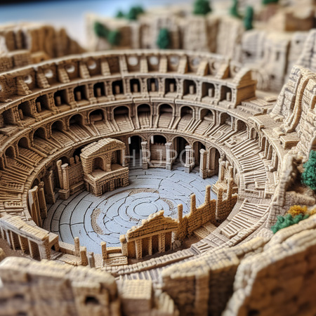 High Resolution: Intricate detailed miniature model depicts the ancient Roman Colosseum's interior with multiple concentric arches and stone textures download. | HRJPG.com