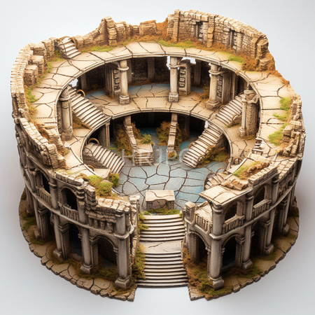 High Resolution: Intricate detailed circular ancient Roman amphitheater model with multiple levels and stone columns and arched doorways on each level download. | HRJPG.com