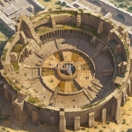 High Resolution: Aerial photograph of an ancient circular stone amphitheater with concentric tiers and tall supporting columns surrounding its central arena download. | HRJPG.com