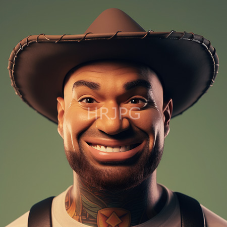 High Resolution: Photorealistic portrait of an African-American man with a short beard and mustache smiling widely wearing a large-brimmed cowboy hat download. | HRJPG.com