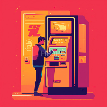 High Resolution: Asian man with short black hair wearing glasses and dark clothing uses a vintage vending machine against a vibrant red background with retro design elements download. | HRJPG.com