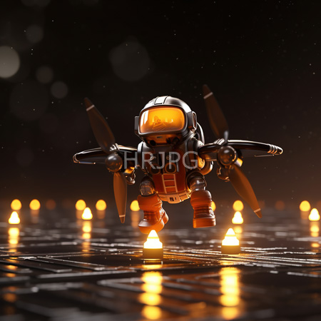 High Resolution: Intricately detailed LEGO spacecraft with black and orange colors featuring four propeller blades and transparent cockpit windows reflecting candle light download. | HRJPG.com