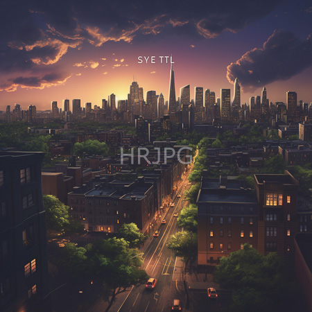 High Resolution: Aerial view of New York City at sunset with skyscrapers in silhouette against vibrant orange and purple skies with tree-lined streets below download. | HRJPG.com