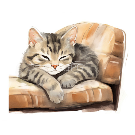 High Resolution: Sleepy tabby kitten resting head on brown beige patterned cushion chair with closed eyes and orange nose download. | HRJPG.com