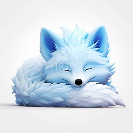 High Resolution: Adorable blue fox with soft fur and dark ear tips sleeps peacefully on curled tail against plain white download. | HRJPG.com