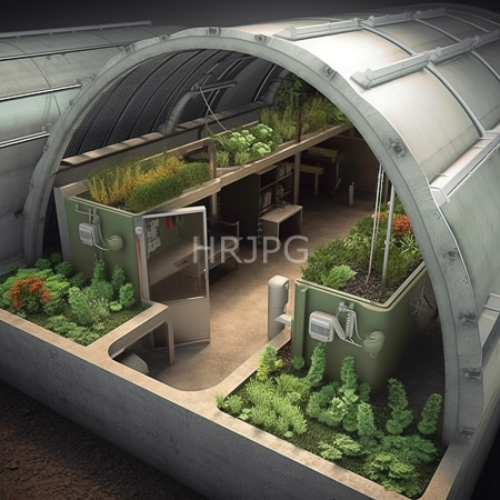 High Resolution: Futuristic dome with metallic arches houses vertical garden of ferns grasses trees and red flowers in multiple green planters download. | HRJPG.com