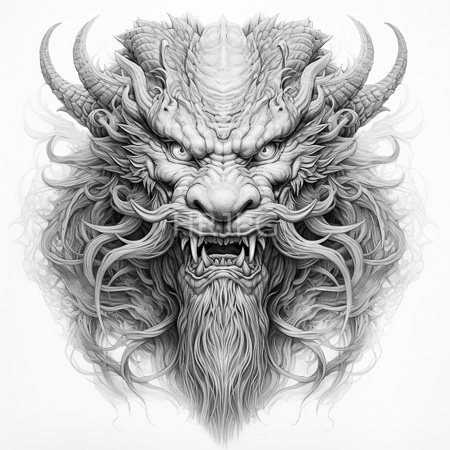 High Resolution: Intimidating dragon head with fierce eyes bared teeth intricate forehead scales large horns and long whiskers below nostrils download. | HRJPG.com