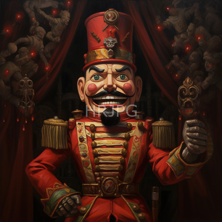 High Resolution: Exaggerated cartoon Father Time figure in red gold epaulettes tall red skull adorned hat thick brows mustache and rosy cheeks download. | HRJPG.com
