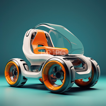 High Resolution: Futuristic compact car with sleek white orange exterior transparent dome roof two orange seats four large wheels yellow tires on teal backdrop download. | HRJPG.com