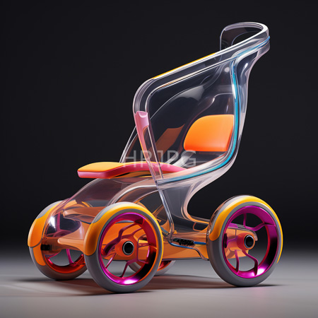 High Resolution: Futuristic transparent electric scooter with orange pink wheel accents sleek curves clear body revealing orange seat cushion on dark background download. | HRJPG.com