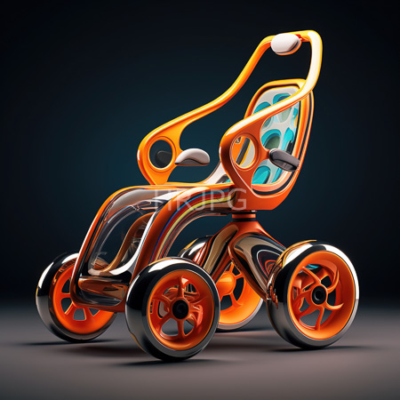 High Resolution: Futuristic sleek tricycle with glossy orange silver curves large red wheels intricate cutouts teal patterned seat white ball nearby download. | HRJPG.com
