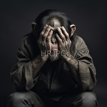 High Resolution: Elderly Asian man with long black hair and beard hides face in tattered brown clothes seated on floor radiating sadness download. | HRJPG.com