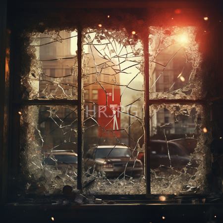 High Resolution: Old cracked window with broken edges lets sunlight through lens flares reveal blurred fire hydrant and parked cars outside download. | HRJPG.com