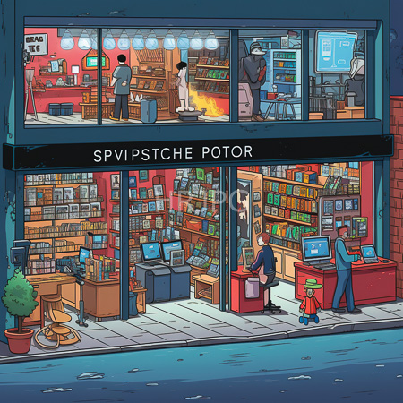High Resolution: Animated bookstore interior Spyipstche Potter visible through glass windows filled with colorful books and browsing characters download. | HRJPG.com