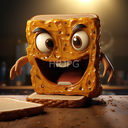 High Resolution: Anthropomorphic caramel cookie with big eyes wide grin stands on plain biscuit in warm lighting arms outstretched download. | HRJPG.com