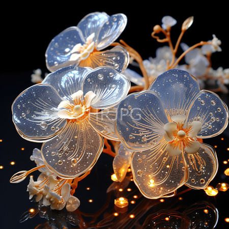 High Resolution: Translucent glowing floral decorations featuring white flowers with yellow centers and intricate bubble-like patterns download. | HRJPG.com