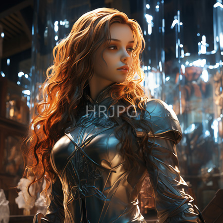 High Resolution: Highly detailed portrait of an attractive young woman with brown hair wearing intricate black metallic armor in a futuristic setting download. | HRJPG.com