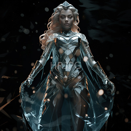 High Resolution: Ethereal dark-skinned woman with long wavy blonde hair wears intricate silver armor and transparent cape download. | HRJPG.com