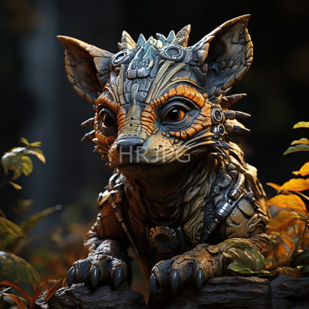 High Resolution: Highly detailed anthropomorphic feline creature with mechanical and organic features in earthy tones with striped fur download. | HRJPG.com
