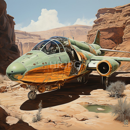 High Resolution: Aged green and orange F-14 Tomcat jet with visible wear parked in a desert canyon landscape with the cockpit open download. | HRJPG.com