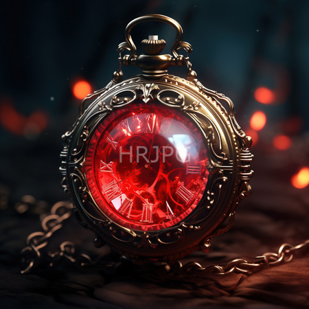 High Resolution: Ornate vintage pocket watch with intricate silver detailing and a red glass face glowing warmly against a dark background download. | HRJPG.com