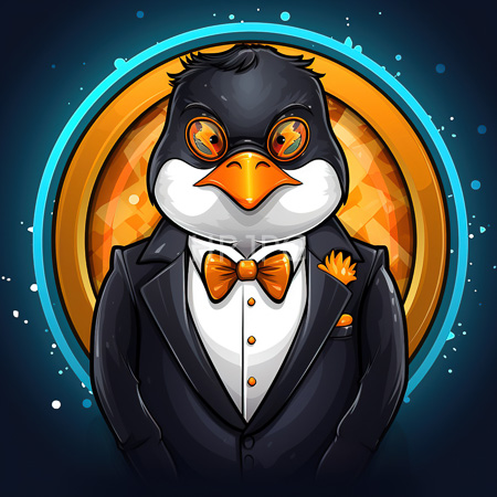 High Resolution: Anthropomorphic penguin in formal attire black and white plumage with orange accents round glasses and a dark tuxedo download. | HRJPG.com