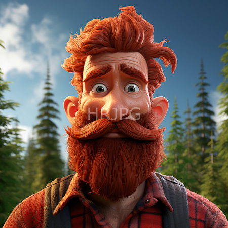 High Resolution: Highly detailed portrait of an exaggerated cartoonish man with wild red hair and beard looking surprised against a blue sky download. | HRJPG.com