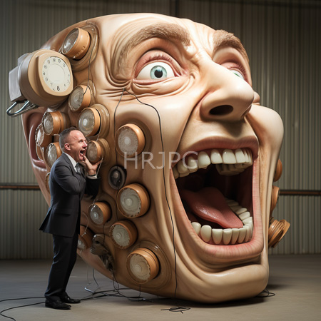 High Resolution: Exaggerated cartoonish human head with large eyes and mouth adorned with numerous clock dials like mechanical implants download. | HRJPG.com