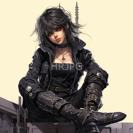 High Resolution: Edgy dark-haired woman with messy hair and red lipstick sitting on industrial machinery wearing a black leather jacket and strapless top download. | HRJPG.com
