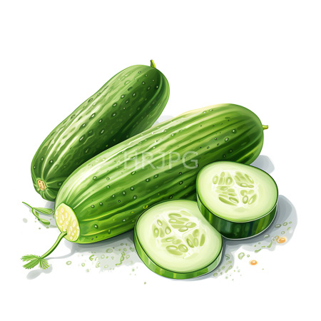 High Resolution: Three green cucumbers with dark stripes one whole and two sliced in half showing white seeds inside on a light gray surface download. | HRJPG.com