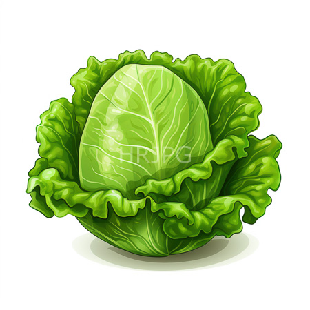 High Resolution: Entire head of fresh green cabbage with ruffled outer leaves and prominent white vein patterns on a plain white background download. | HRJPG.com