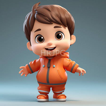 High Resolution: Adorable chubby-cheeked boy with large brown eyes and short dark-brown hair in an orange hoodie suit standing against a blue-gray background download. | HRJPG.com