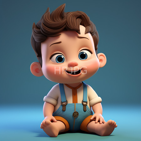 High Resolution: Adorable chubby-cheeked baby boy with brown hair and large blue eyes sitting on his bottom wearing light beige shirt sleeves under bright-blue overalls download. | HRJPG.com